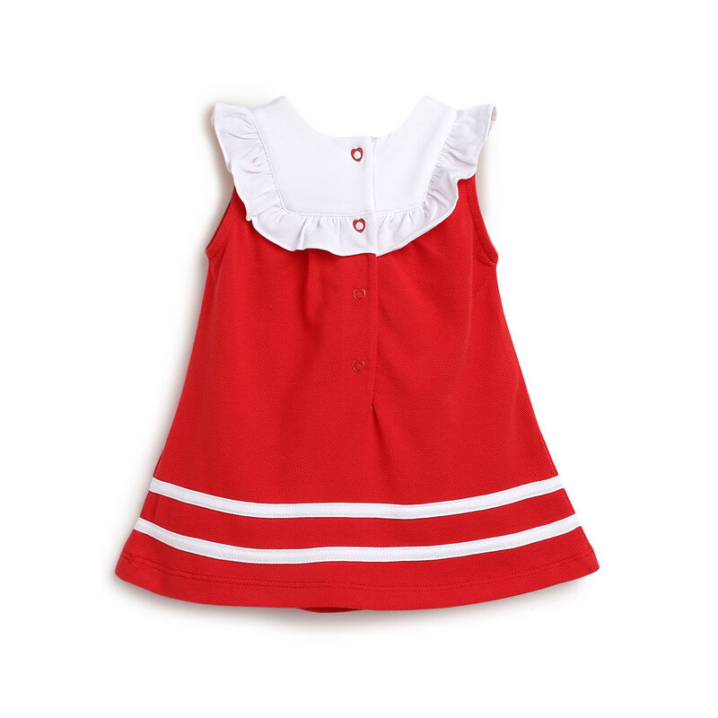 Girls White and Red Applique Short Sleeve Dress image number 1